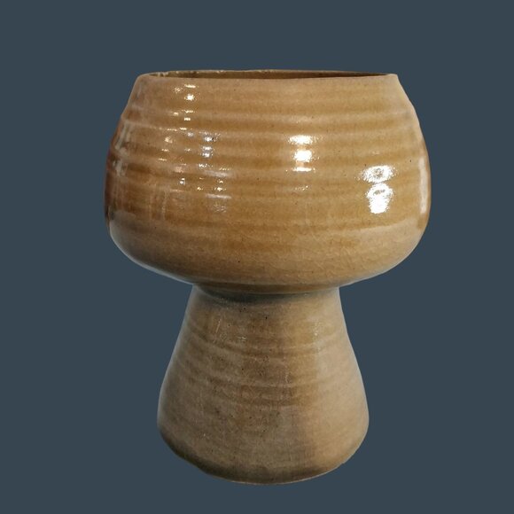 Modernist Planter Vase Or Candle Holder Signed Stoneware Pottery - Picture 1 of 10